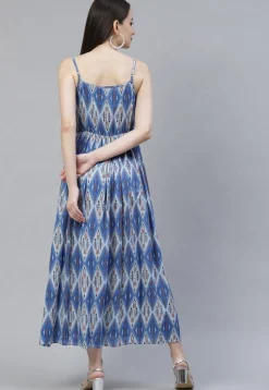Digital Printed Rayon Dress in Blue