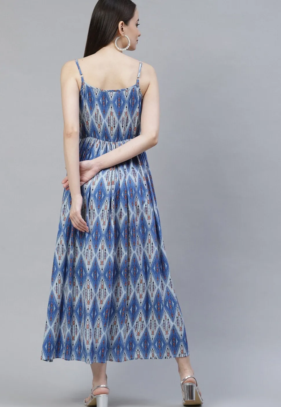 Digital Printed Rayon Dress in Blue