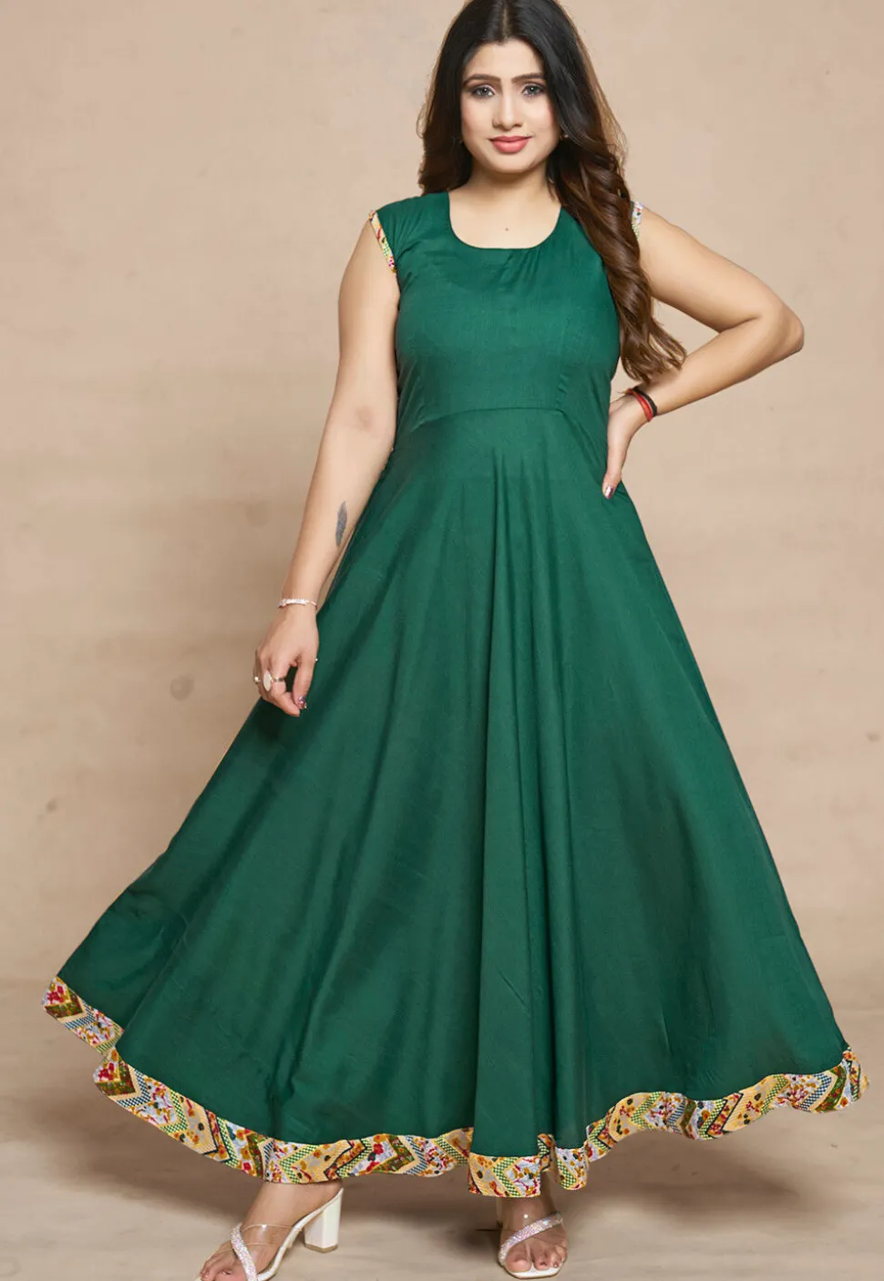 Digital Printed Rayon Gown in Green