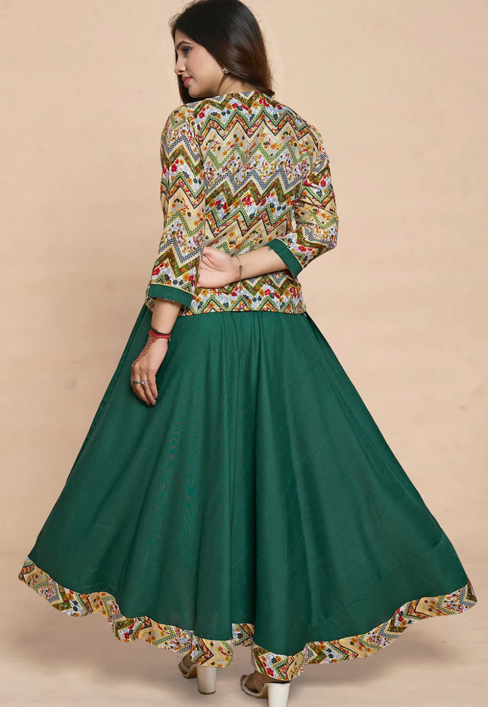 Digital Printed Rayon Gown in Green