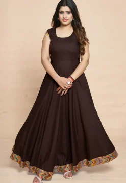 Digital Printed Rayon Gown in Brown