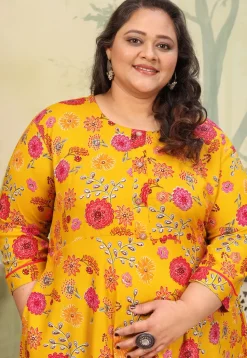 Digital Printed Rayon Gown in Mustard