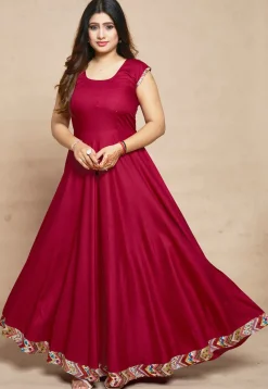 Digital Printed Rayon Gown in Red