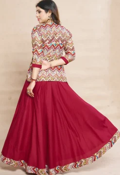 Digital Printed Rayon Gown in Red