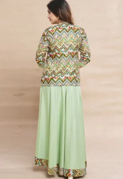 Digital Printed Rayon Gown in Pastel Green