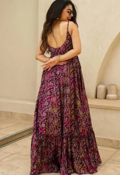 Digital Printed Rayon Gown in Wine