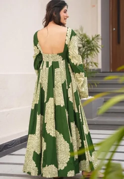 Digital Printed Rayon Gown in Green