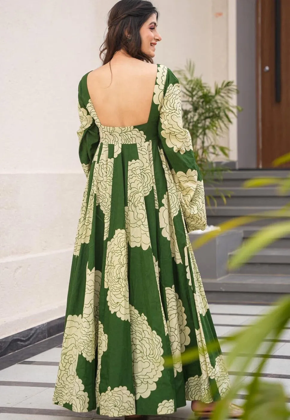 Digital Printed Rayon Gown in Green