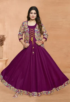Digital Printed Rayon Gown in Purple