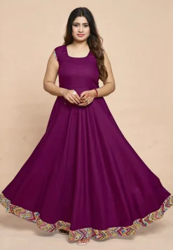 Digital Printed Rayon Gown in Purple
