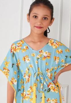 Digital Printed Rayon Kaftan Dress in Sky Blue