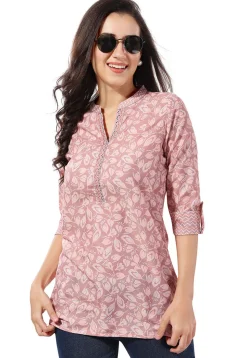 Digital Printed Rayon Kurti in Peach