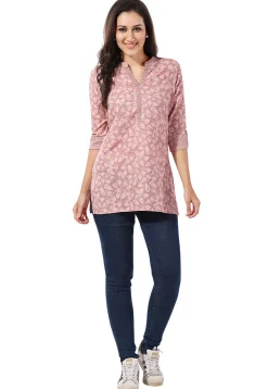Digital Printed Rayon Kurti in Peach