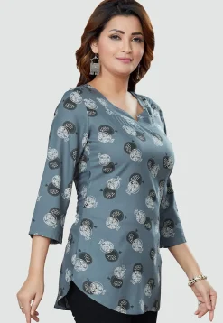Digital Printed Rayon Kurti in Grey
