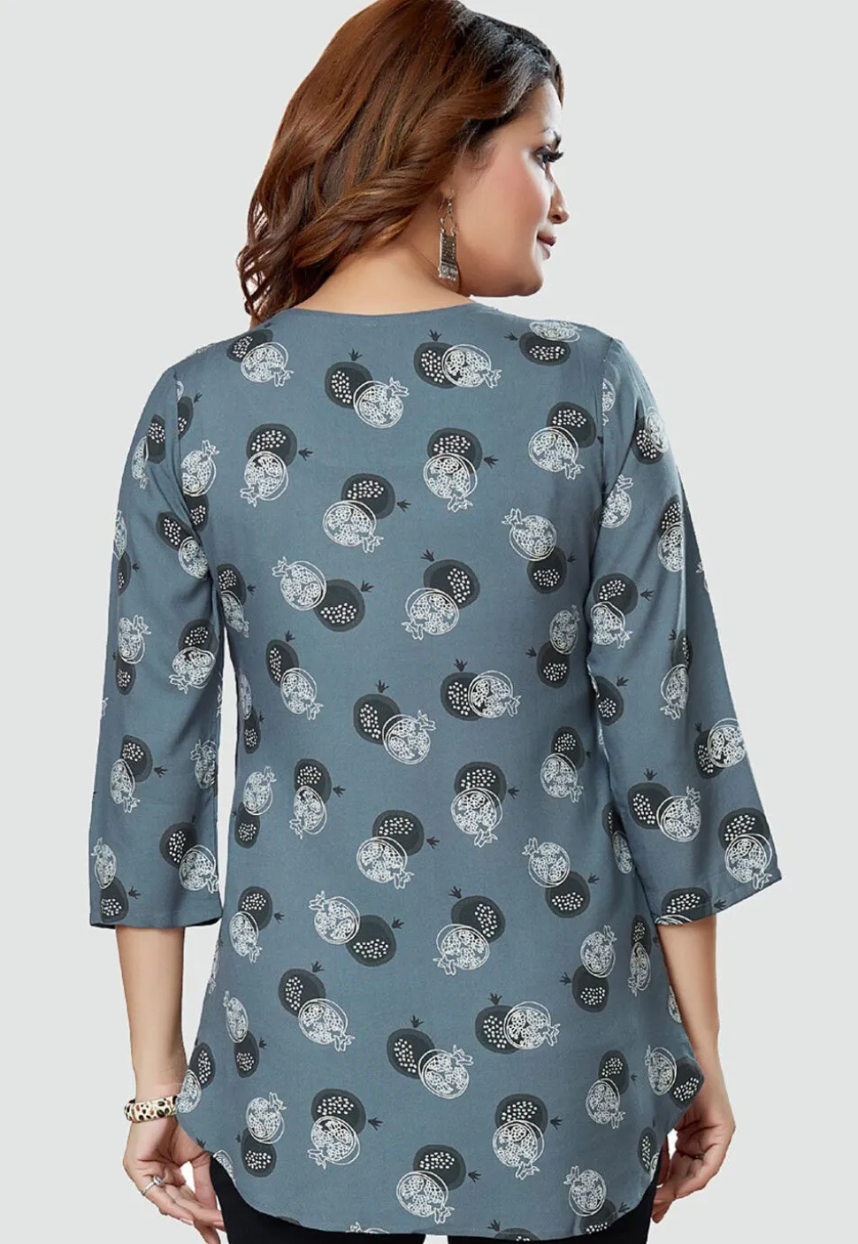 Digital Printed Rayon Kurti in Grey
