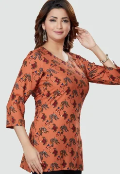 Digital Printed Rayon Kurti in Orange