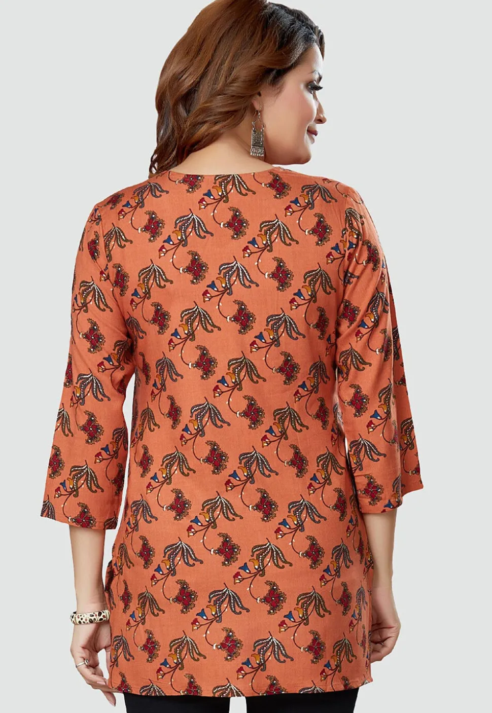 Digital Printed Rayon Kurti in Orange
