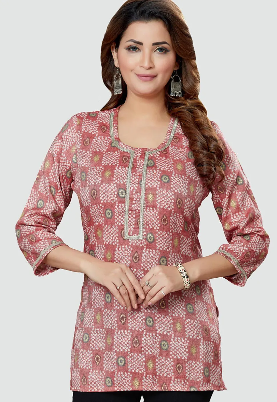Digital Printed Rayon Kurti in Old Rose