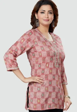 Digital Printed Rayon Kurti in Old Rose