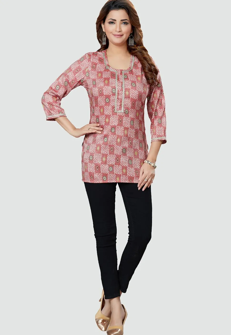 Digital Printed Rayon Kurti in Old Rose