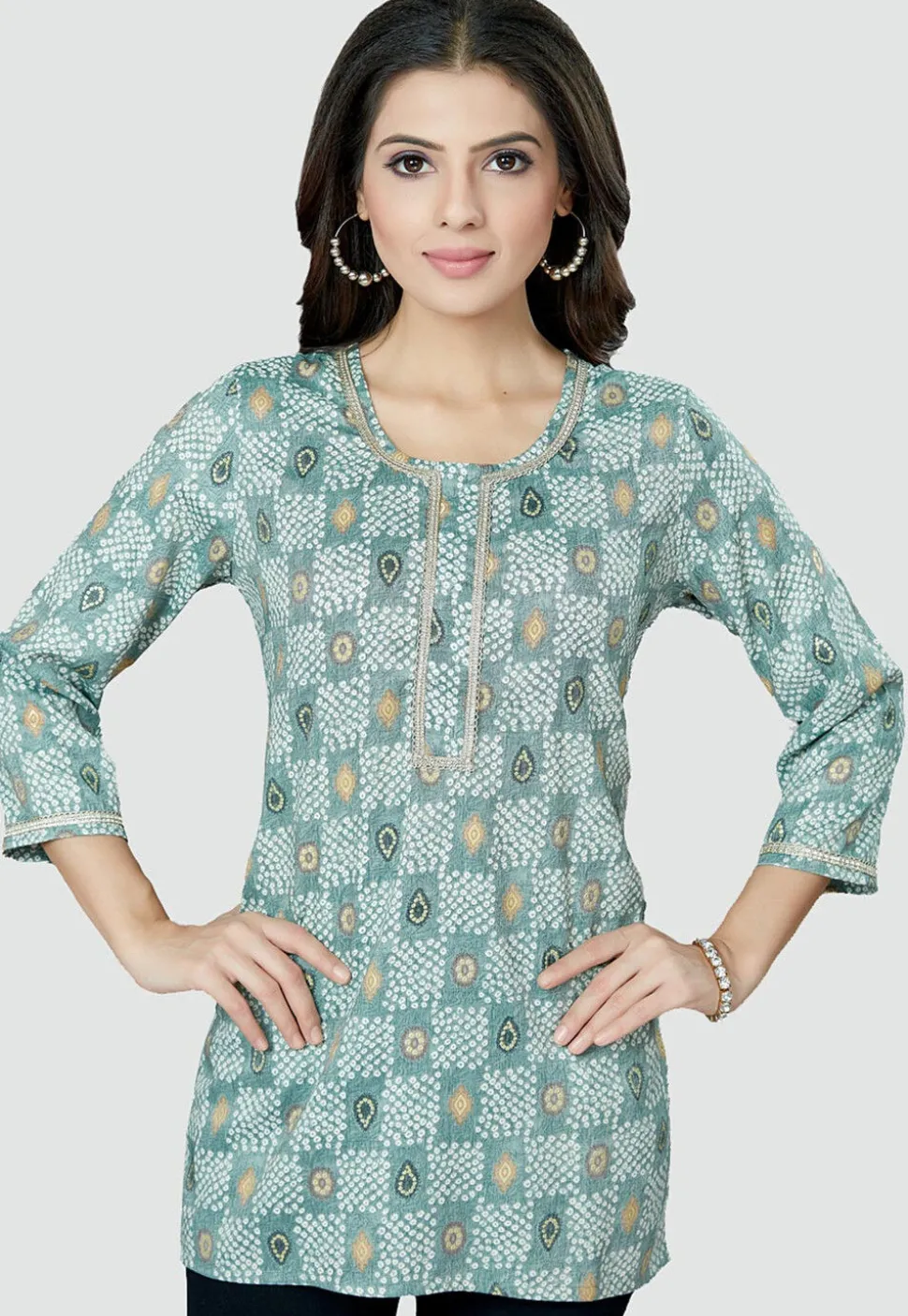 Digital Printed Rayon Kurti in Dusty Green