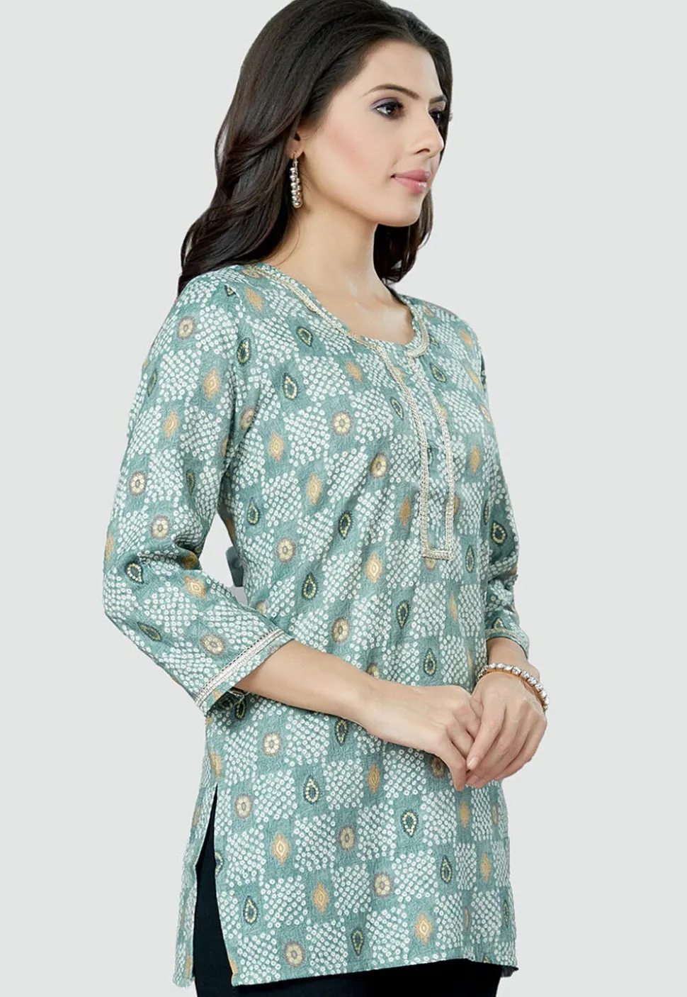 Digital Printed Rayon Kurti in Dusty Green