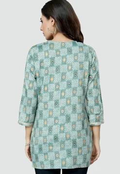 Digital Printed Rayon Kurti in Dusty Green