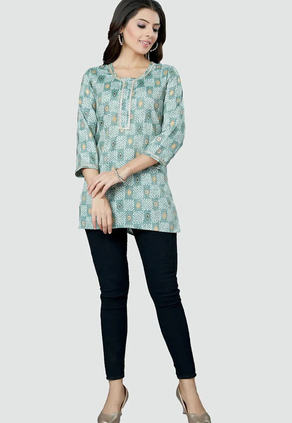 Digital Printed Rayon Kurti in Dusty Green