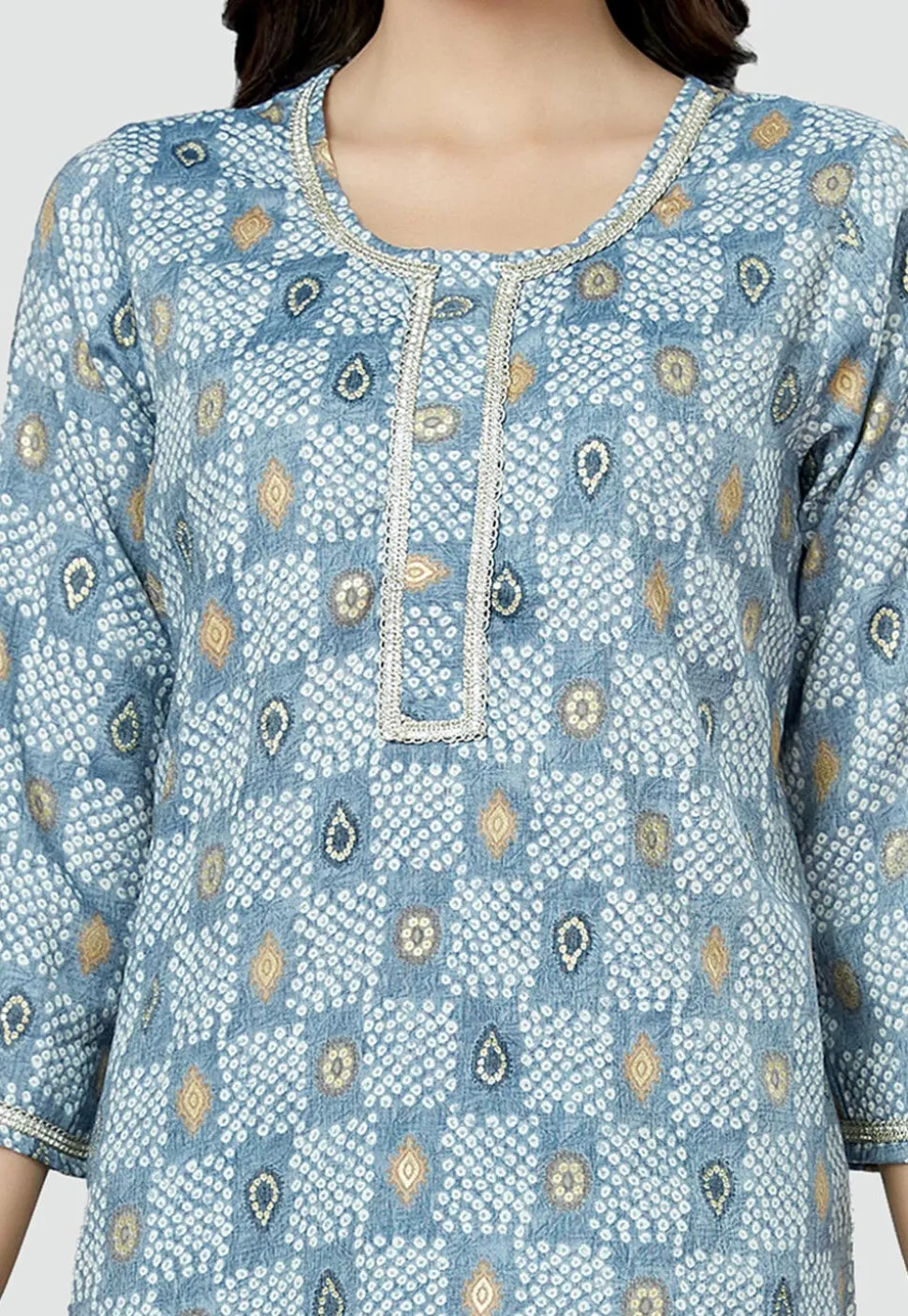 Digital Printed Rayon Kurti in Light Blue
