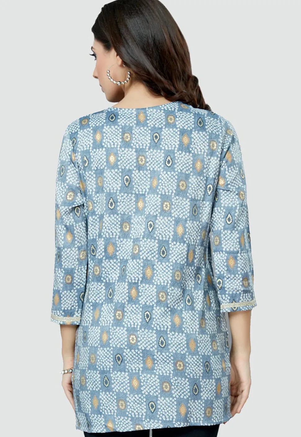 Digital Printed Rayon Kurti in Light Blue