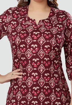 Digital Printed Rayon Kurti in Wine