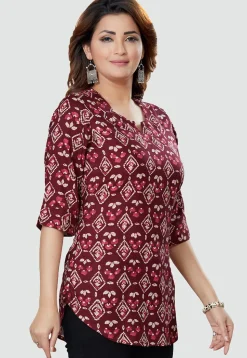 Digital Printed Rayon Kurti in Wine
