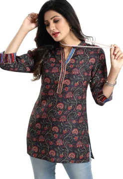 Digital Printed Rayon Kurti in Black