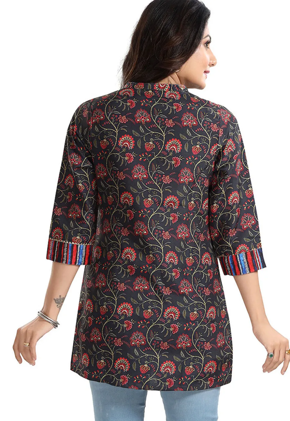 Digital Printed Rayon Kurti in Black