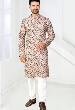 Digital Printed Rayon Kurta Set in Cream