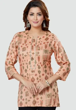 Digital Printed Rayon Kurti in Peach