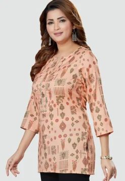 Digital Printed Rayon Kurti in Peach