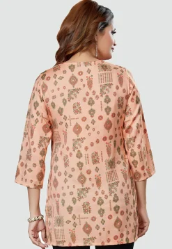 Digital Printed Rayon Kurti in Peach