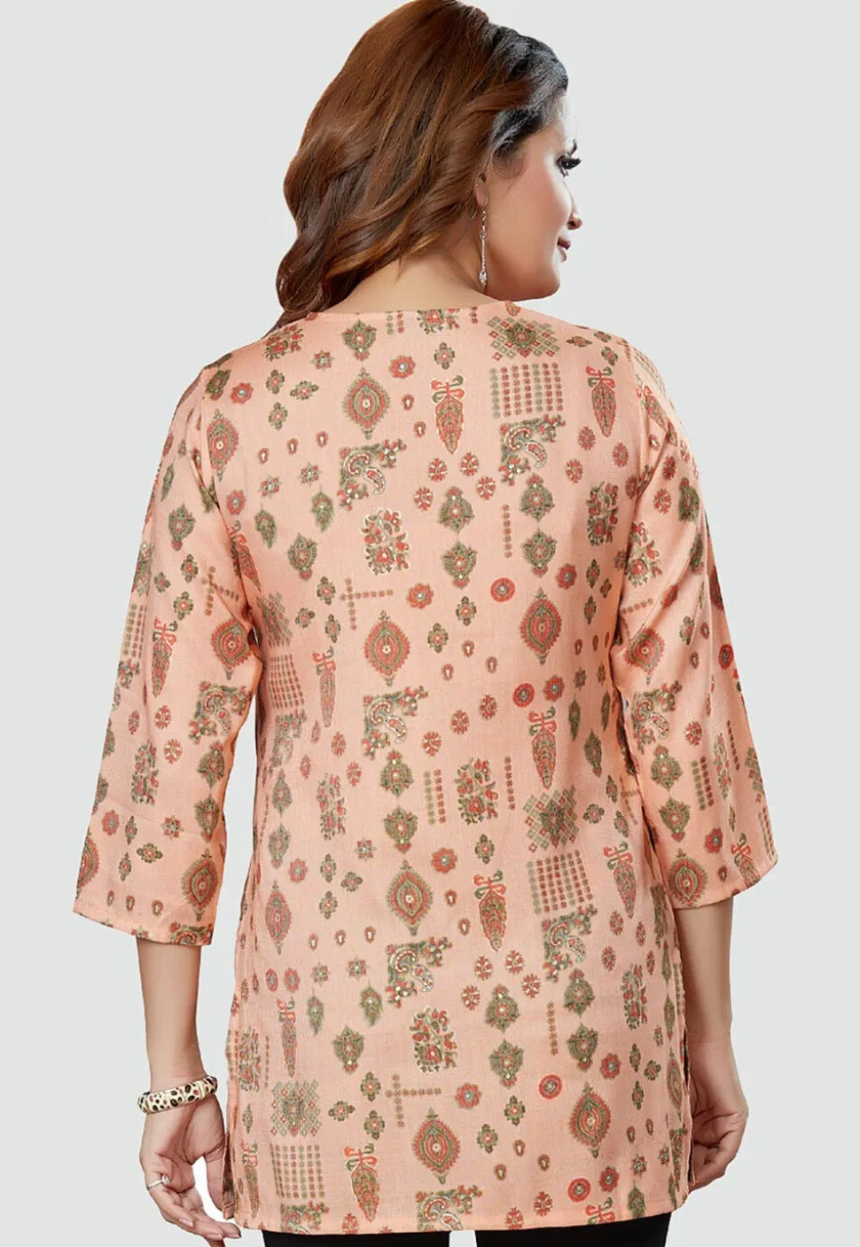 Digital Printed Rayon Kurti in Peach