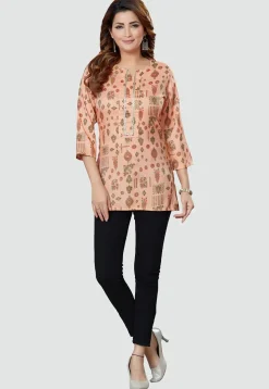 Digital Printed Rayon Kurti in Peach