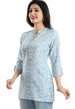 Digital Printed Rayon Kurti in Light Blue