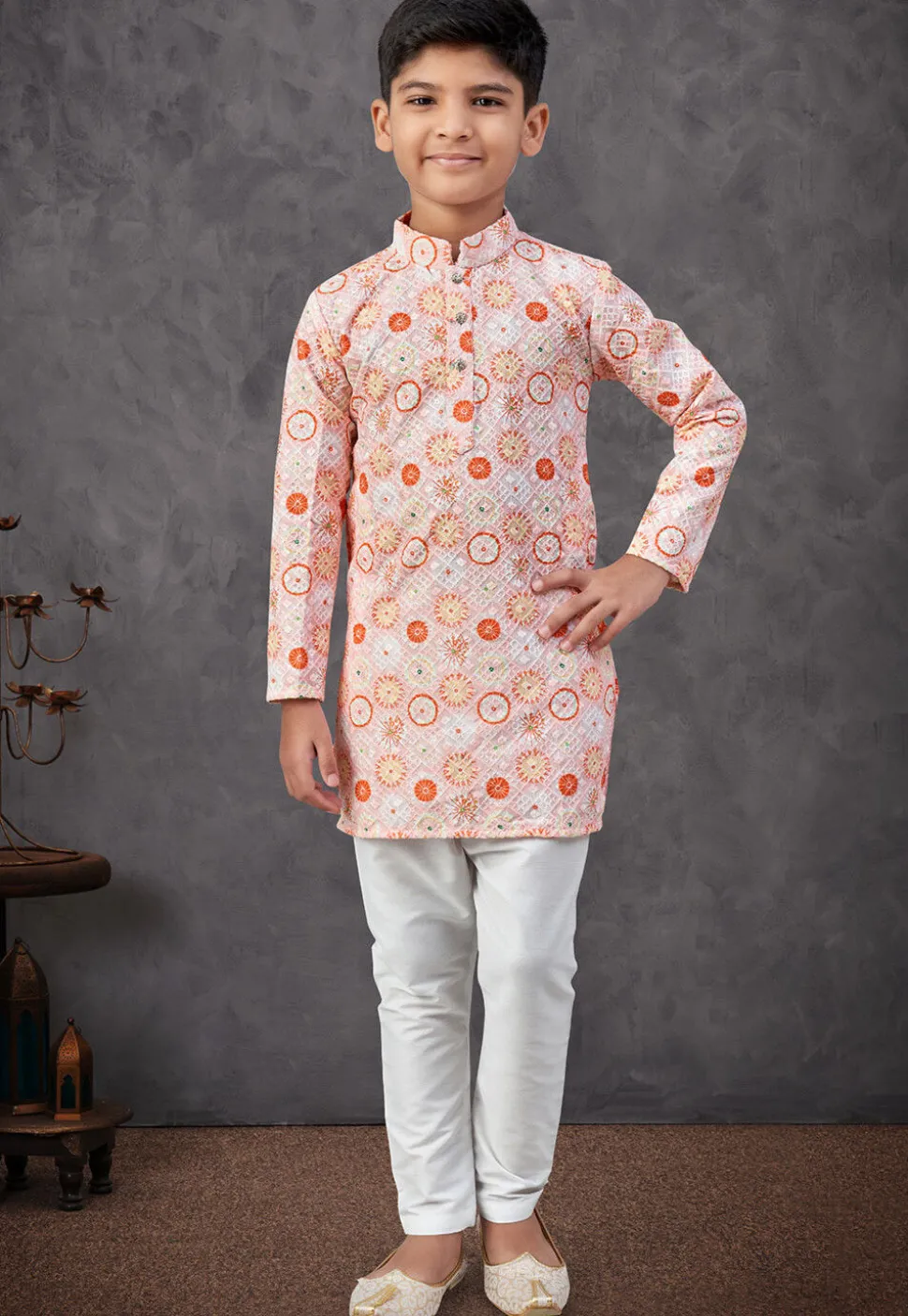 Digital Printed Rayon Kurta Set in Peach