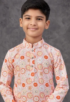 Digital Printed Rayon Kurta Set in Peach
