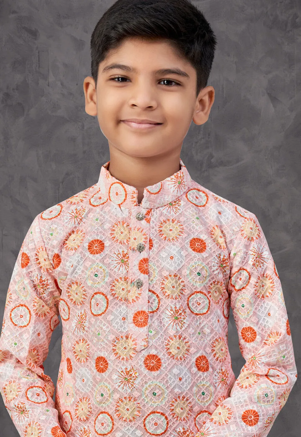 Digital Printed Rayon Kurta Set in Peach