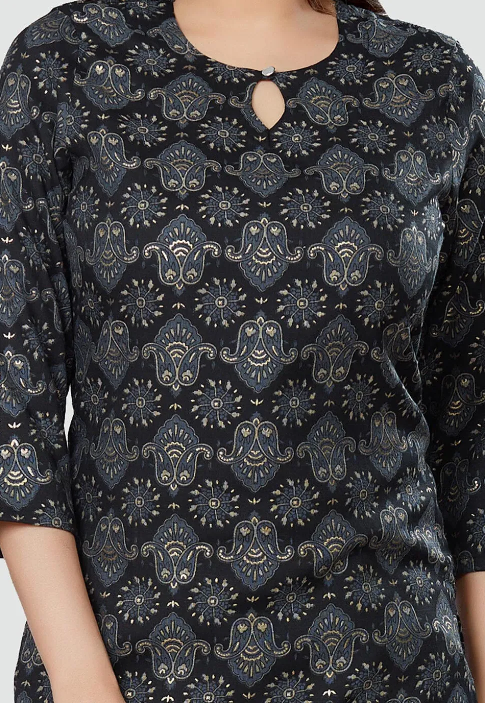 Digital Printed Rayon Kurti in Black