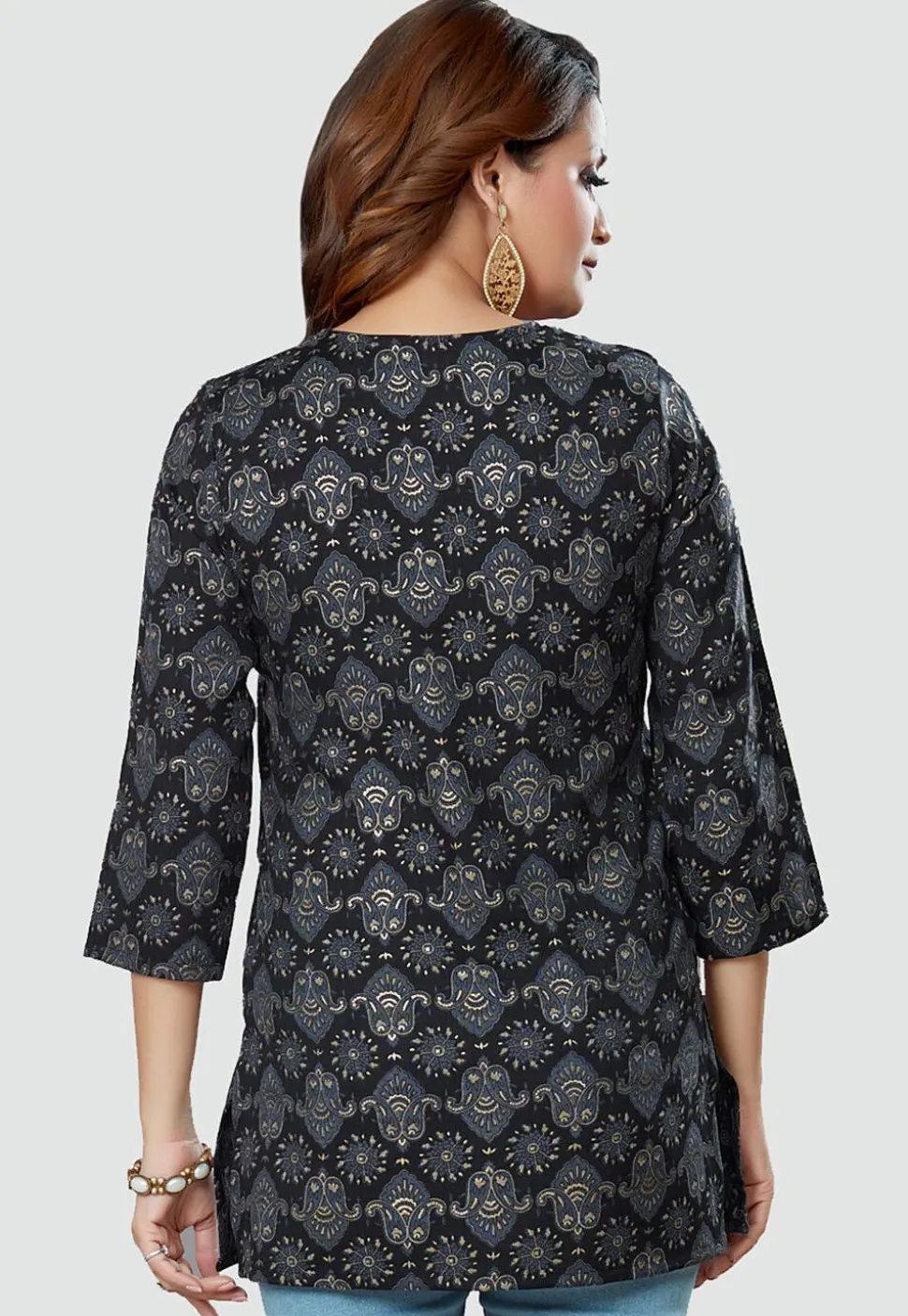 Digital Printed Rayon Kurti in Black
