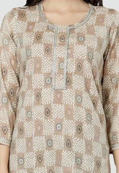 Digital Printed Rayon Kurti in Beige