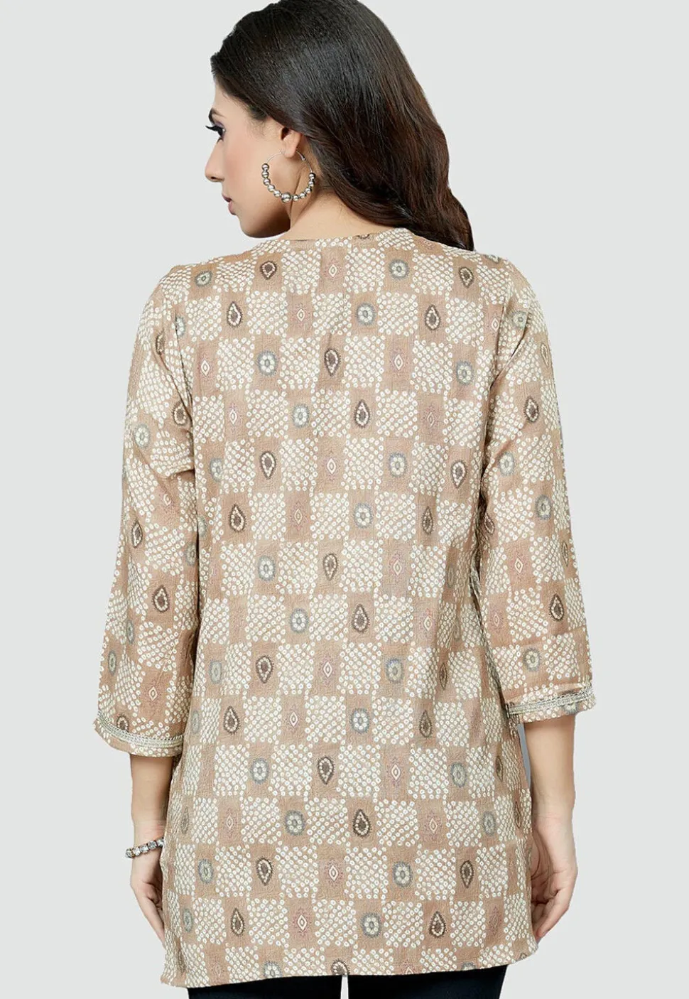 Digital Printed Rayon Kurti in Beige