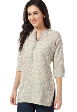 Digital Printed Rayon Kurti in Light Grey