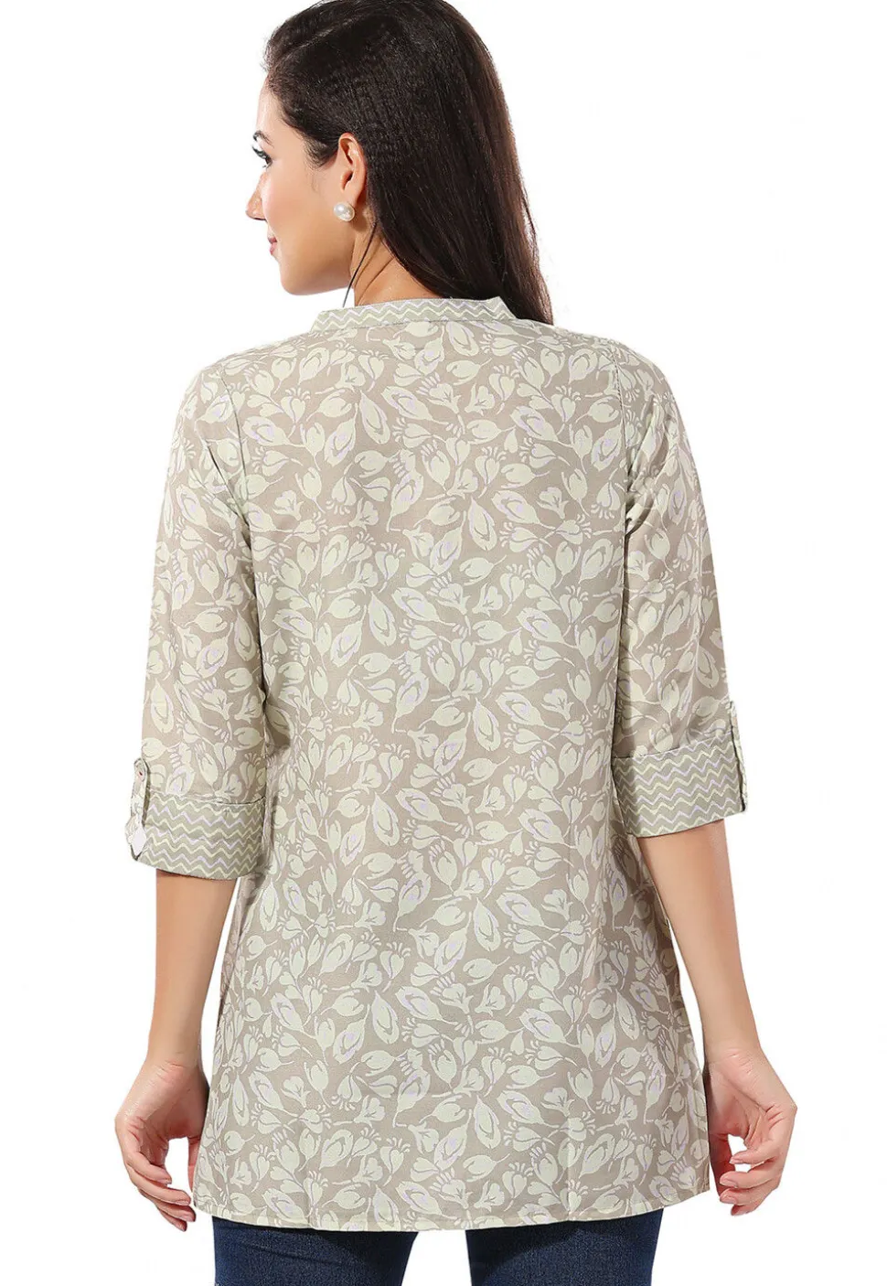 Digital Printed Rayon Kurti in Light Grey